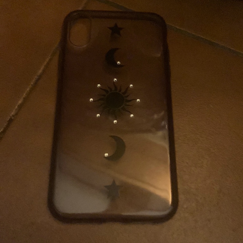 clear iphone Xr case w/ star, moon, & sun. *fake* little jewels here & there
